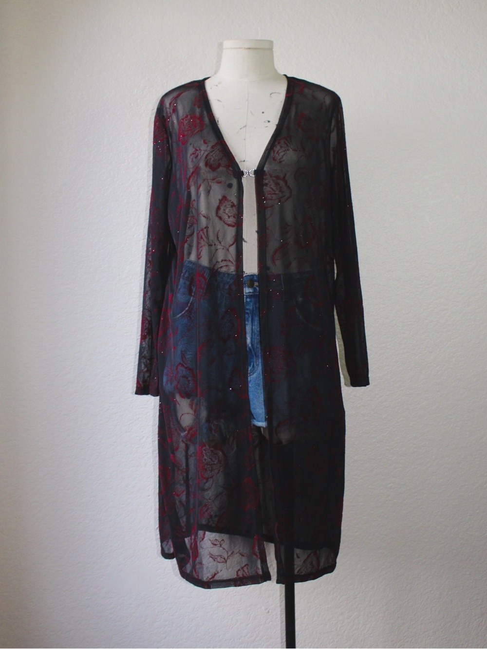 Vintage 90s Duster w/ Velvet Rose Accents and Glitter
